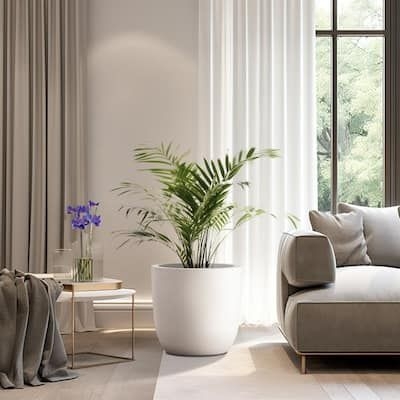 Lightweight 17 in. x 15.5 in. Crisp White Extra Large Tall Round Concrete Plant Pot/Planter for Indoor and Outdoor