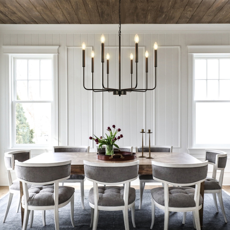 Lily-Louise Classic / Traditional Chandelier Farmhouse 8 Light Rustic Iron Candle Hanging Lights