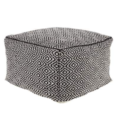 Loranca Trellis Black and White 20 in. x 20 in. x 12 in. Indoor and Outdoor Cuboid Pouf, Black/White