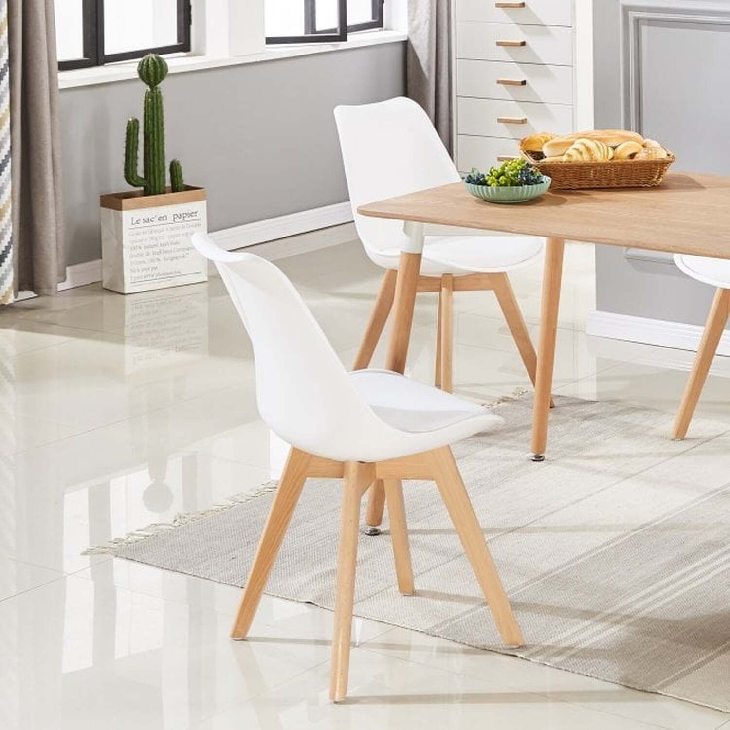 Lorenzo Padded Dining Chair, Tulip Chair for Lounge Dining Room, Set of 6 - White