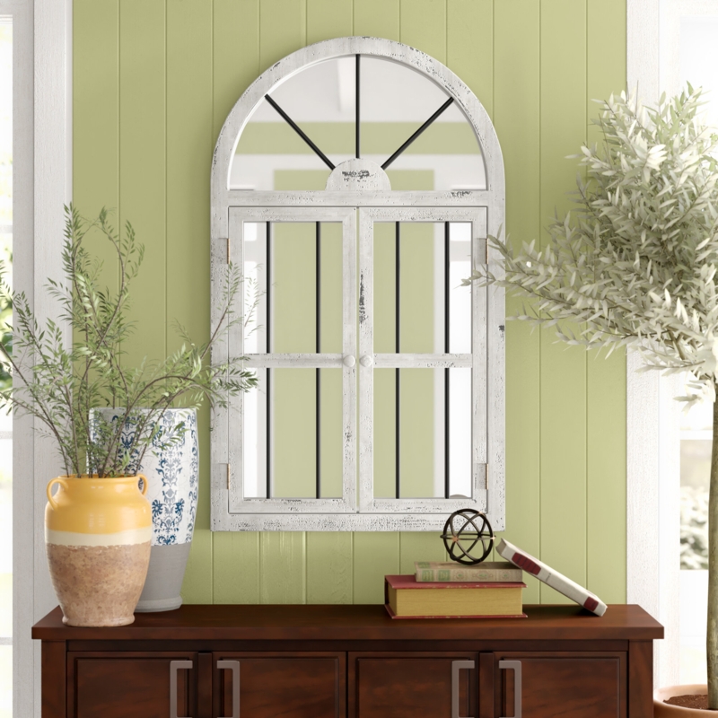 Louise Arch Wood Window Pane Farmhouse Wall Mirror
