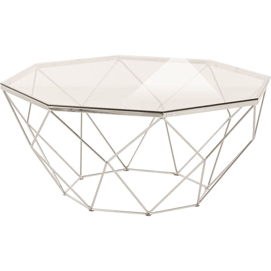 Lovill Silver coffee table made of glass and metal in geometric shapes