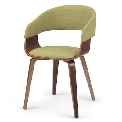 Lowell Mid Century Modern Bentwood Dining Chair in Acid Green Linen Look Fabric