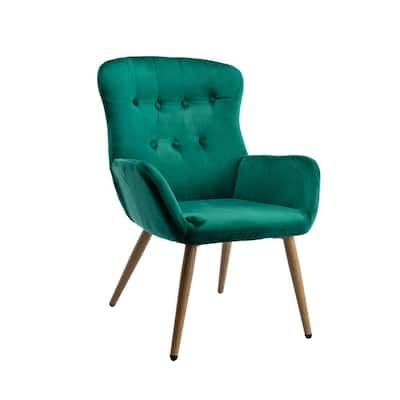 LUCKY ONE Tessa Green Fabric Upholstered Arms Accent Dining Chair for Living Room Bedroom Waiting Room (Set of 1)