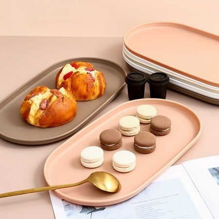 Ludlz Dessert Tray Food Grade BPA Free Simple Style Smooth Edge Easy to Clean Multipurpose Storage Tray Oval Storage Tray Dish Dinner Plate Kitchen Supplies, Beige