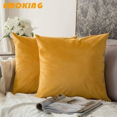 Luniquz Soft Silky Velvet Decorative Throw Pillow Cover Chair Pillow Covers Sofa Pillow Covers Yellow Home Decor, 18inchx 18", Yellow, 2 Pack, Size:18" x 18"