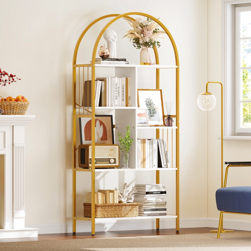 Mackinnon Gold/White Arched Etagere Bookcase