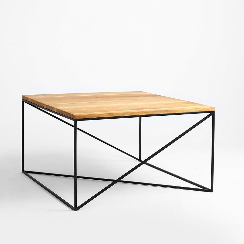 Masa de cafea din lemn si metal, Memo Wood Stejar / Negru, L100xl100xH45 cm