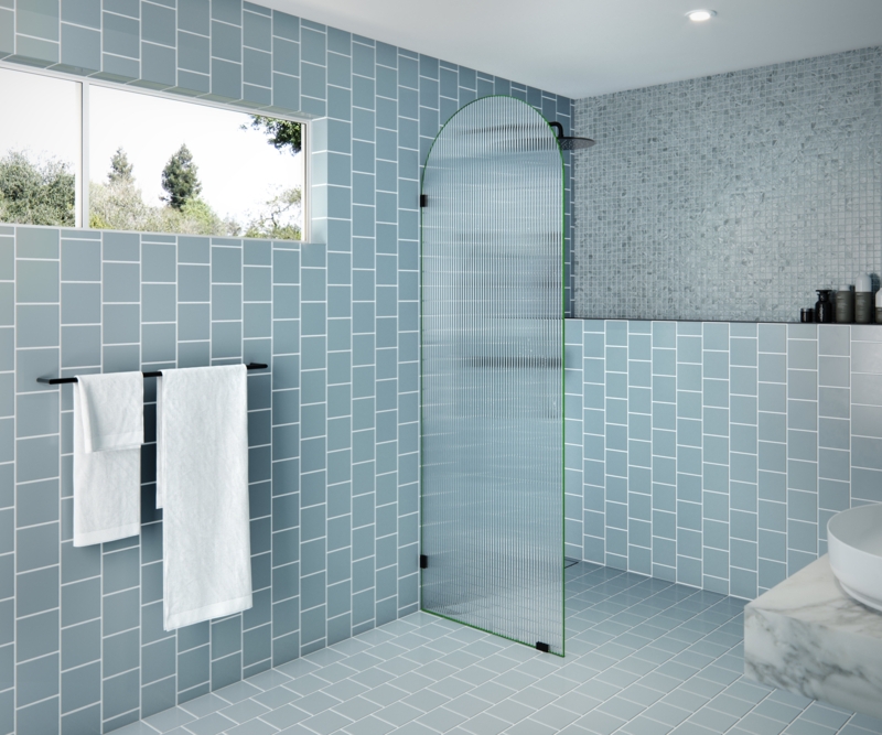 Maven 28 in. x 86.75 in. Fully Frameless Arched Fluted Single Fixed Shower Panel