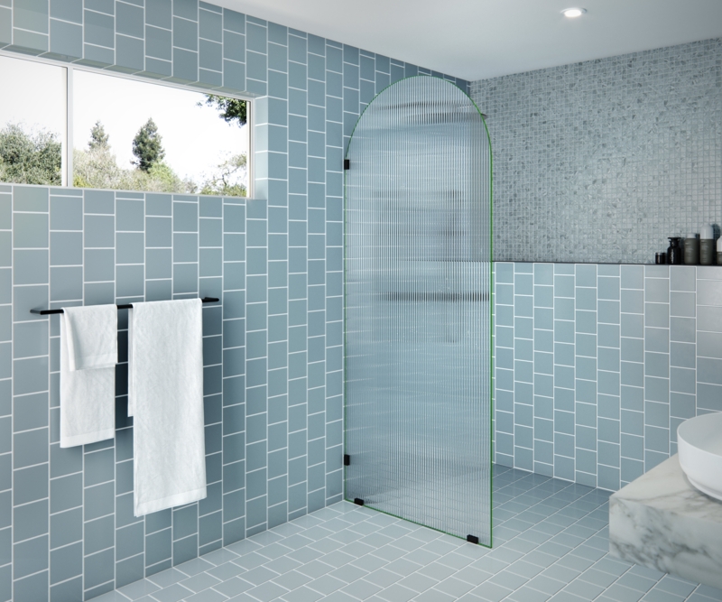 Maven 34 in. x 86.75 in. Fully Frameless Arched Fluted Single Fixed Shower Panel
