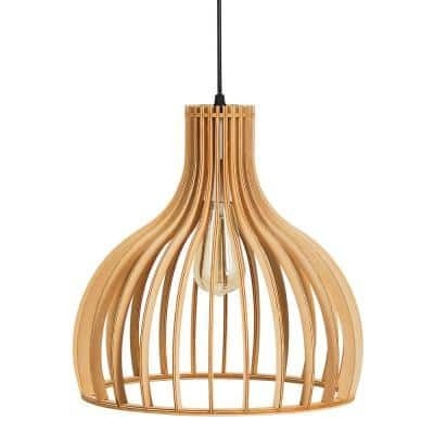 Merra 1-Light Black Modern Wood Teardrop Pendant with Wooden Shade