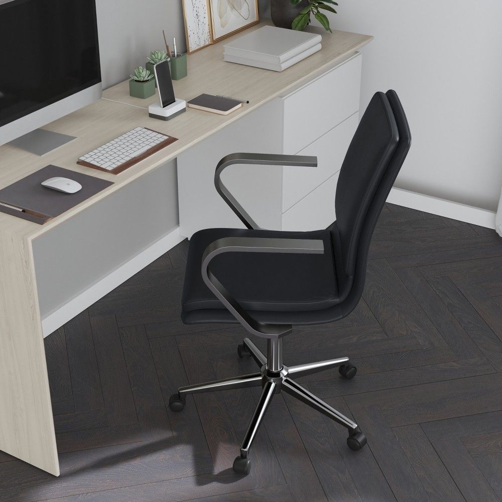Merrick Lane Mid-Back Home Office Chair with Armrests, Height Adjustable Swivel Seat and Five Star Chrome Base, Black Faux Leather