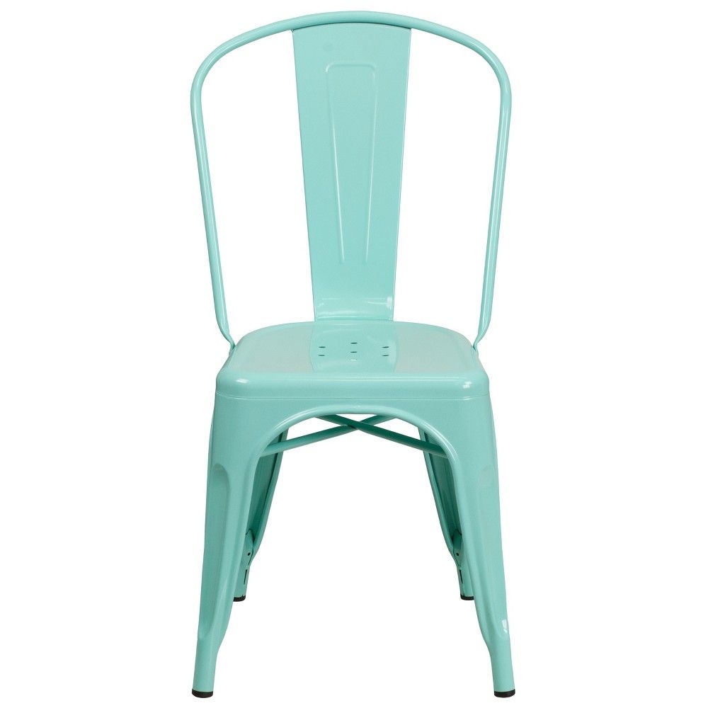 Merrick Lane Wells Indoor/Outdoor Stacking Metal Dining Chair in Mint Green with Single Slat Back and Powder Coated Finish