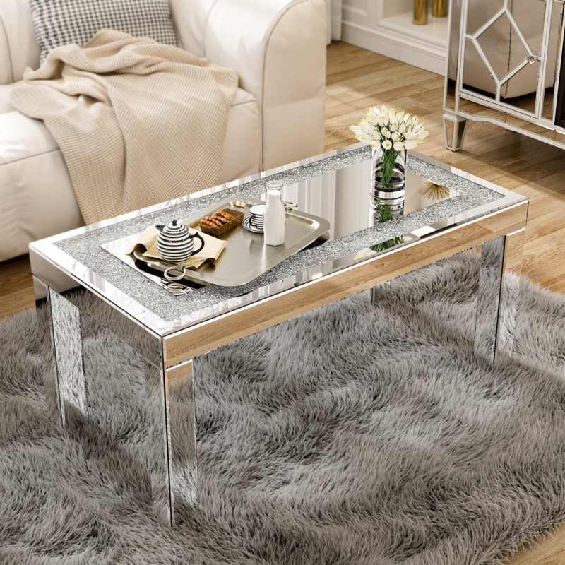 Merrissa Mirrored Coffee Table with Mirror Crystal Board