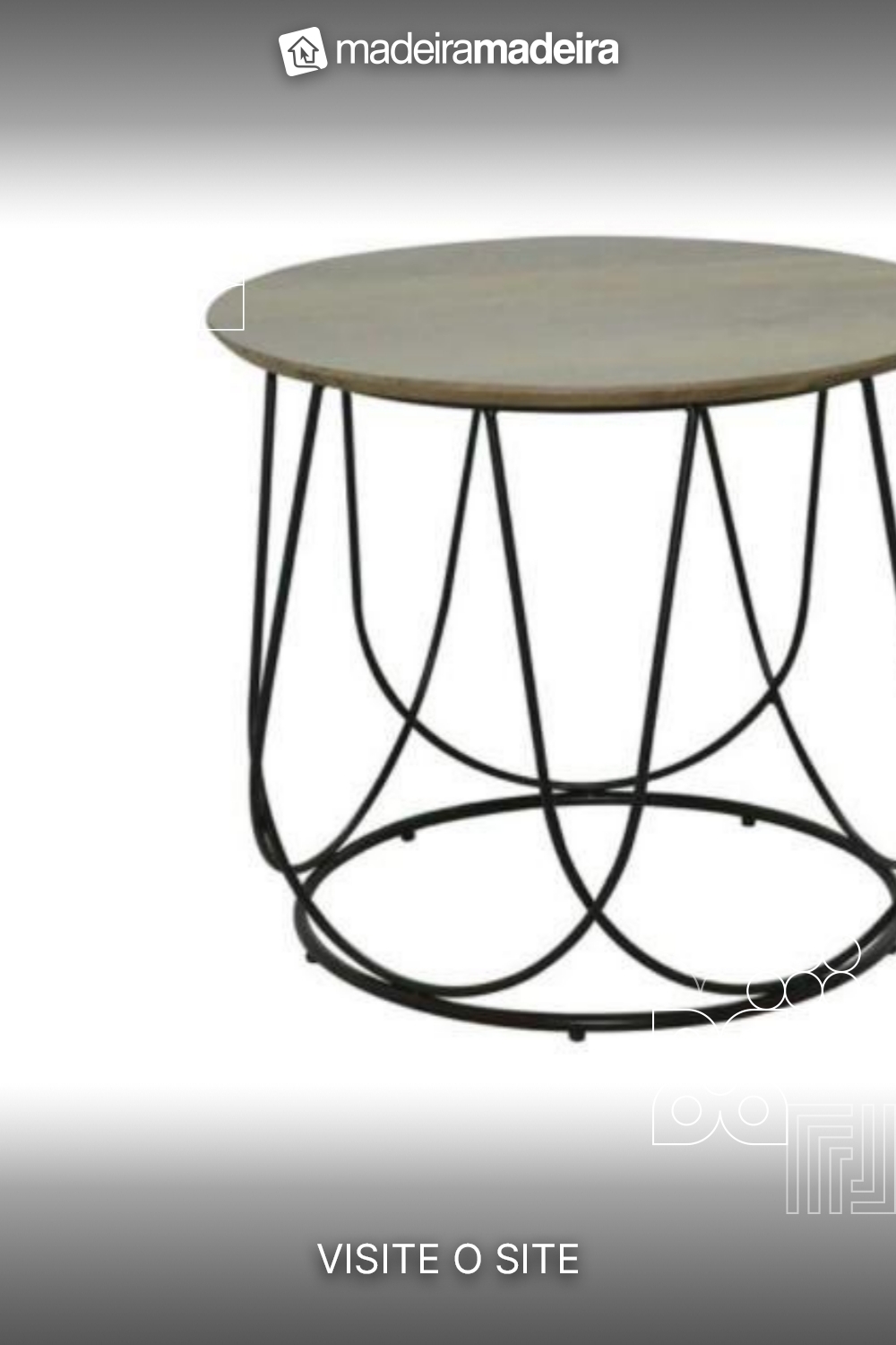 Mesa de Centro Cidreira Rivatti Redonda 50 cm Tampo Nogueira Base Ao Preto