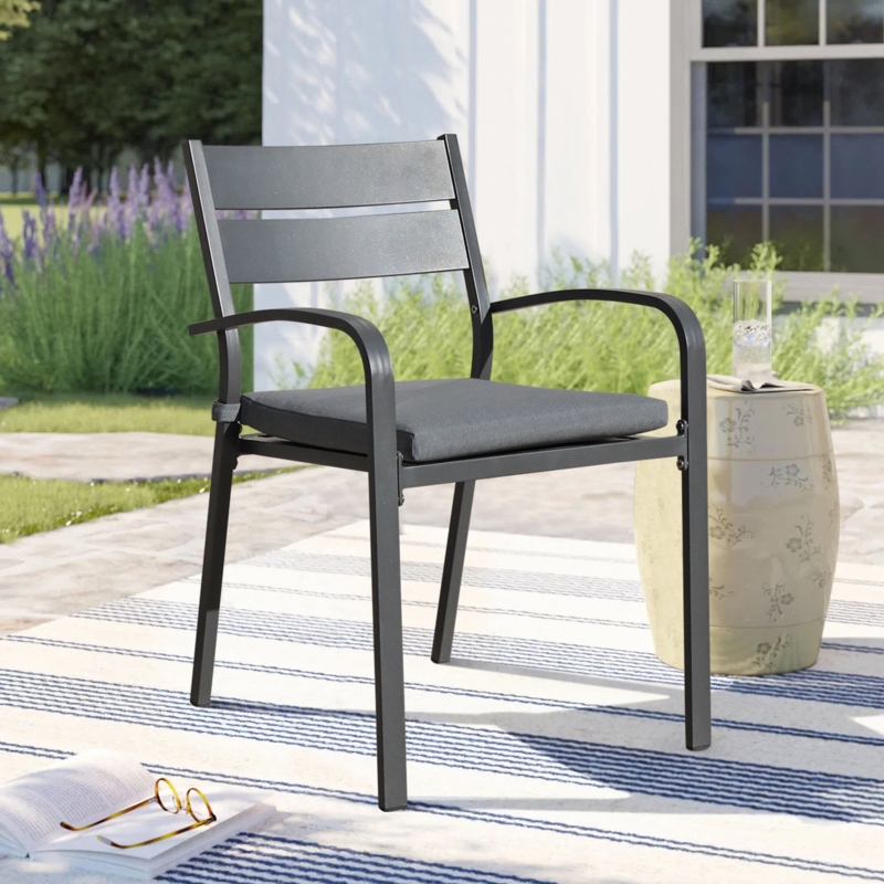 Metal Outdoor Stackable Dining Armchair with Cushion
