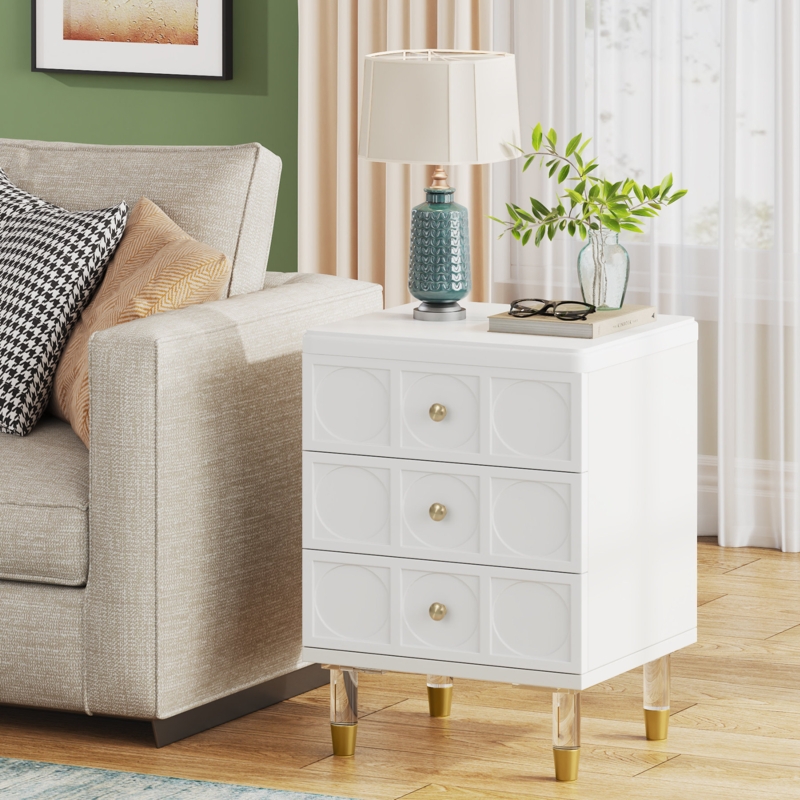 Meyzen 3 Drawer Nightstand white Gold Manufactured Wood Nightstand for Bedroom