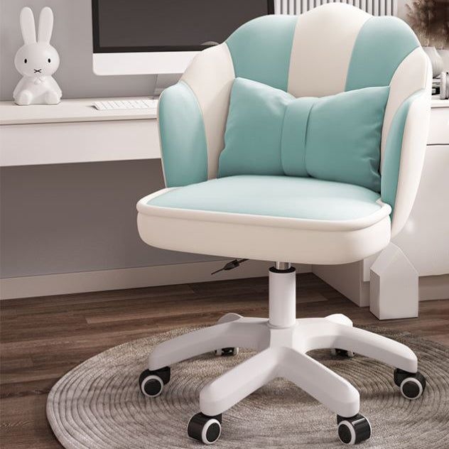 Mid Back Velvet Desk Chair Contemporary Armless Chair with Wheels - Blue / Pedestal