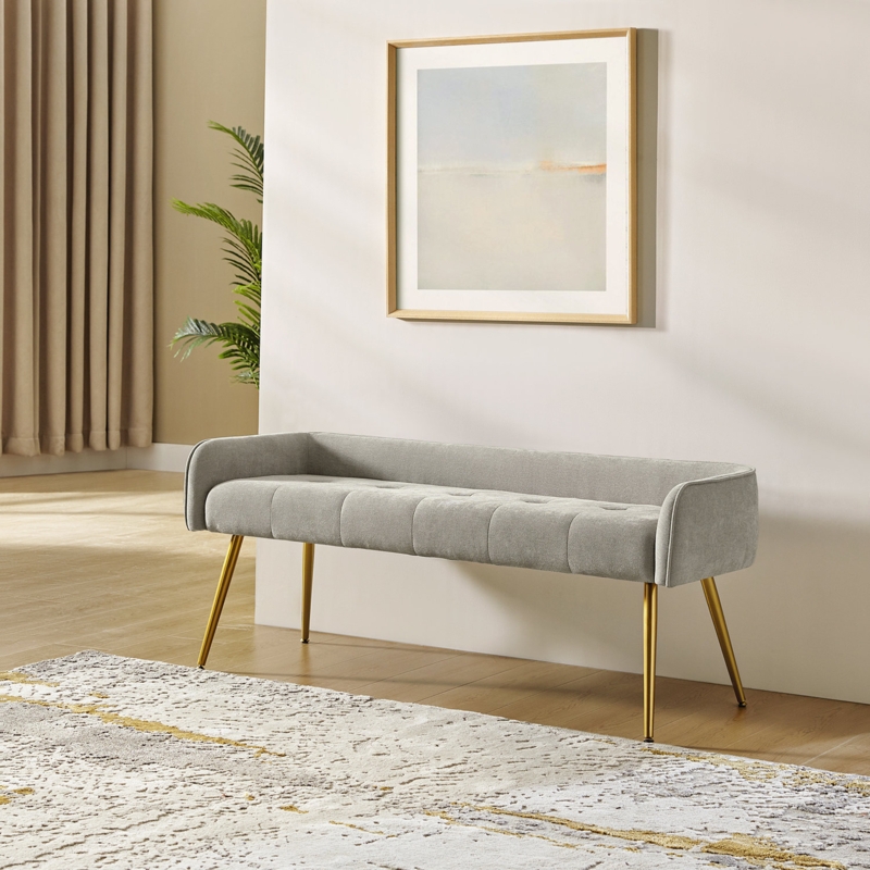 Millbury Polyester Upholstered Bench with Mental Leg