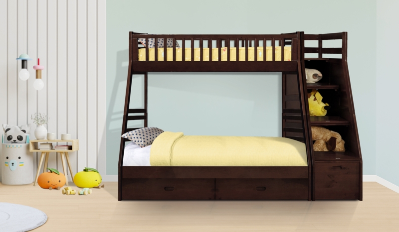 Mimi Twin Over Full Bunk Bed with Underneath Drawers and Staircase