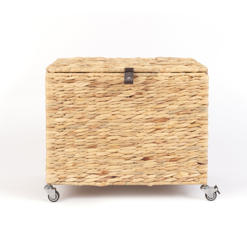 Mobile Wicker Storage Basket with Lid