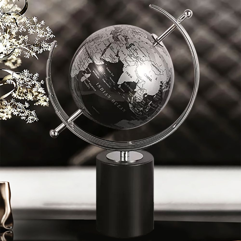Modern Abstract Metal Black & Gold Globe Ornament Sculpture Decor