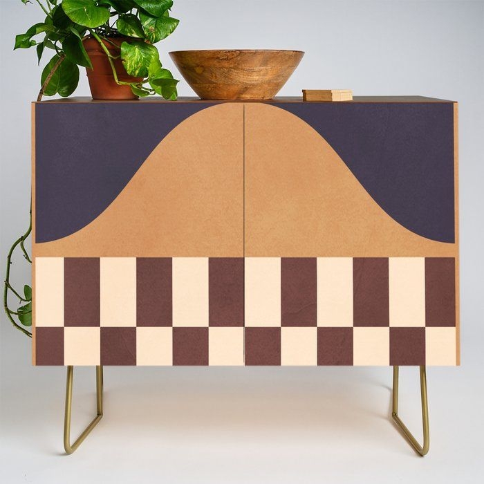 Modern Credenza Cupboard | Geometric Abstraction 262 by Gaite - Gold - Walnut - Society6