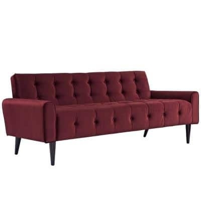 MODWAY Delve 72.5 in. Maroon Velvet 3-Seater Tuxedo Sofa with Square Arms, Red