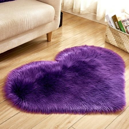 Musuos Heart Shaped Shaggy Faux Fur Fluffy Rug Hairy Carpet Floor Mat Home Bedroom, Size:Medium, Purple