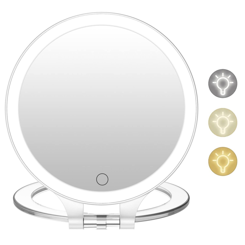 Nadeem Glass Round LED Lighted Double Sided Magnifying Portable Makeup Mirror