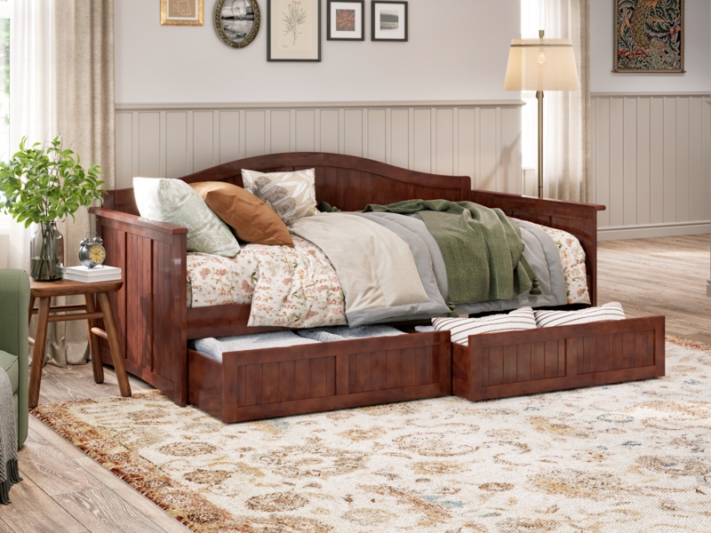 Nantucket Cottage Slatted Solid Wood Twin Daybed with Storage Drawers