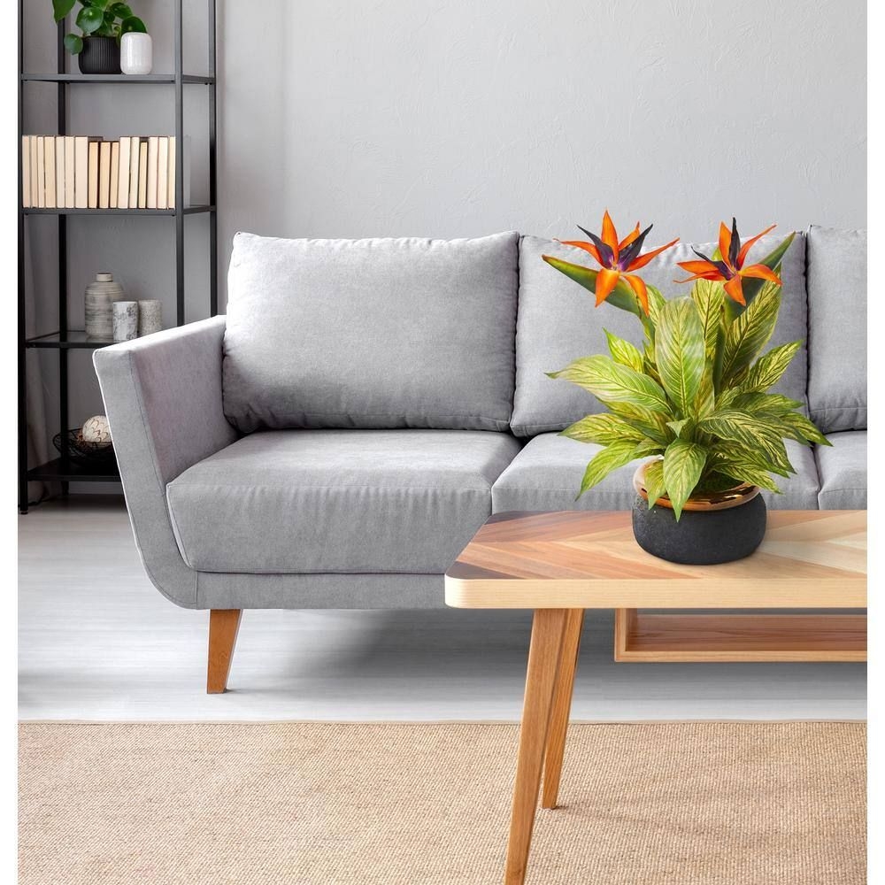 Nearly Natural 20 in. Bird of Paradise and Musa Leaf Artificial Arrangement in Stoneware Bowl