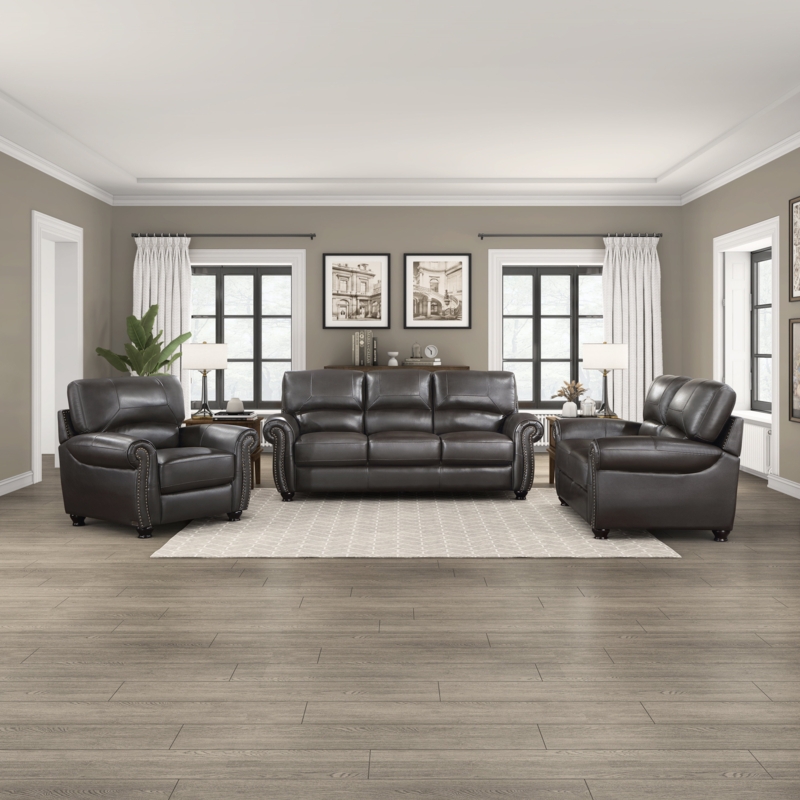 Neoga 3 Piece Top Grain Leather Seating Living Room Set
