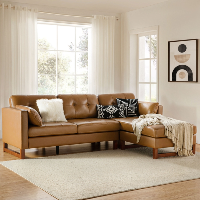 Neven 3 - Piece 100.5'' Genuine Leather Sectional Modular with Tufted Back