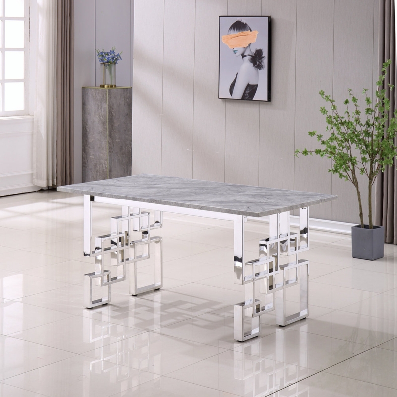 Nicolaus Marble Top Metal Base Dining Table