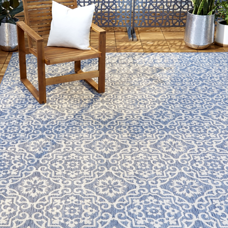 NICOLE MILLER New York Patio Country Danica Geometric Indoor/Outdoor Area Rug, Blue/Gray