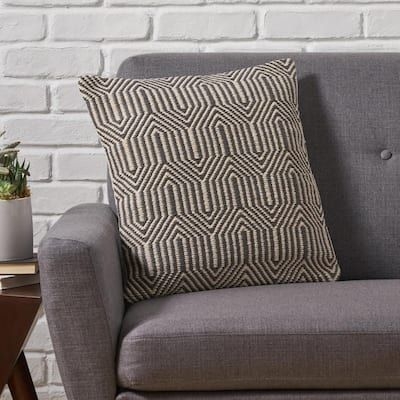 Noble House Bellplaine Grey and White Geometric Cotton 18 in. x 18 in. Throw Pillow