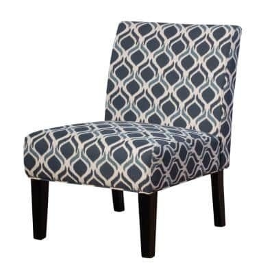 Noble House Navy Blue and White Fabric Geometric Lattice-Designed Slipper Chair, Blue and Navy