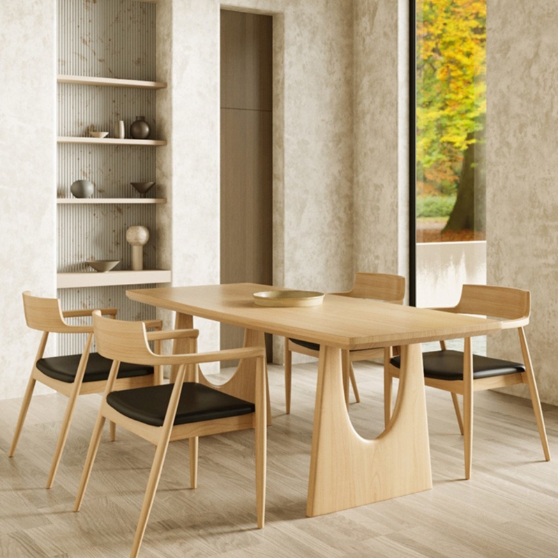 Nordic all solid wood dining table modern simple rectangular log Japanese dining table set