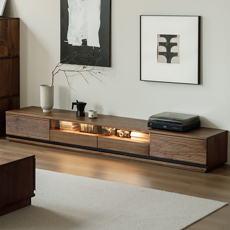 North American Black Walnut TV Cabinet Simple Ital 86.6'' Media Console