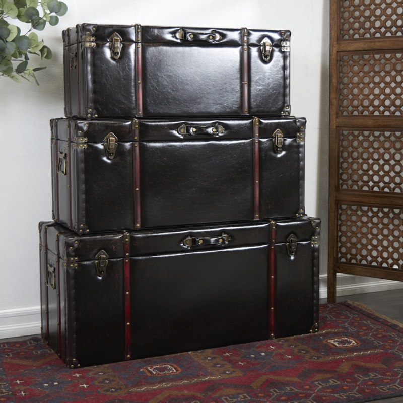 Nubieber 3 Piece Faux Leather Vintage Trunk