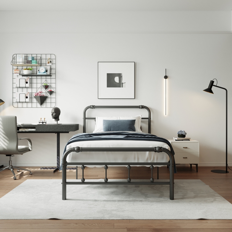 Oley Heavy-duty Anti-Sway 14-inch Steel Tube Iron Bed with Headboard and Tailboard for Storage