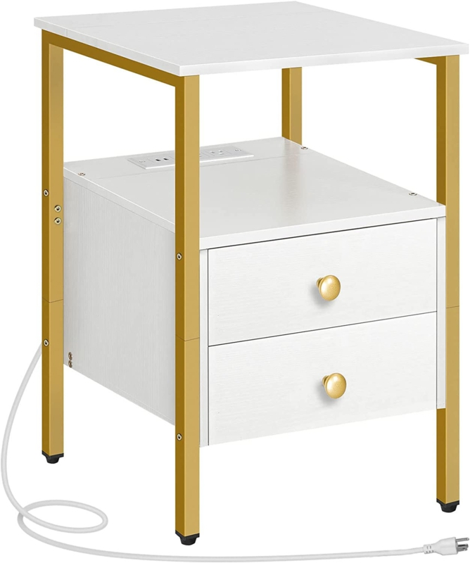 Pake 2 - Drawer 23.6" Tall Iron Nightstand with Storage and Built-In Outlets