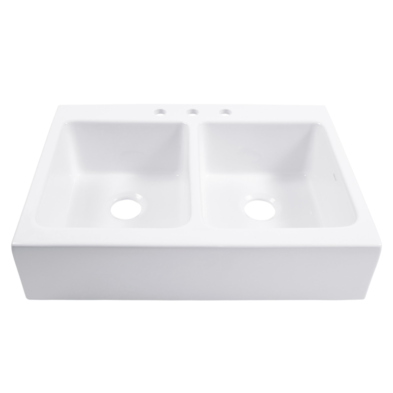 Parker Crisp White Fireclay 36" Double Bowl Quick-Fit Farmhouse Apron Front Drop-in Kitchen Sink