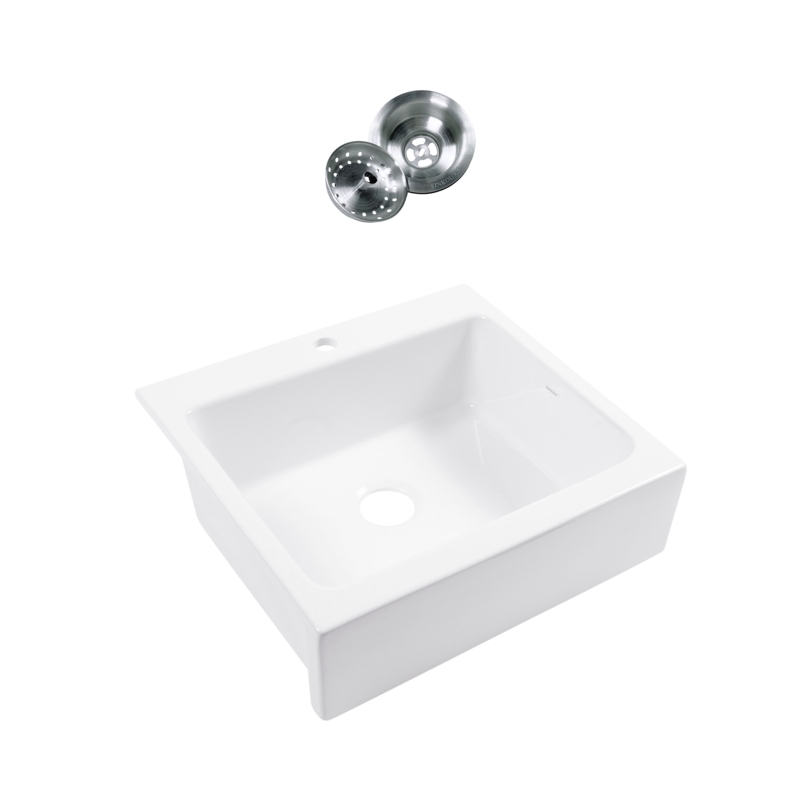 Parker Fireclay 26" Single Bowl Quick-Fit Farmhouse Apron Front Drop-in Kitchen Sink