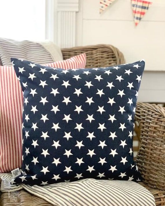Patriotic Pillow Cover, Navy with White Stars Pillow Cover, Memorial Day, Fourth of July, Independence Day, Labor Day, Farmhouse decor
