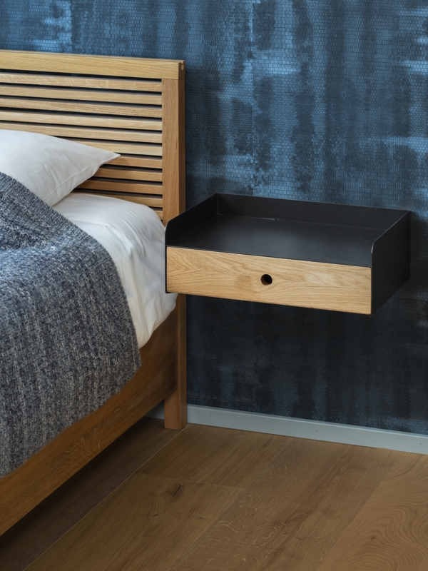 Perkinsville 1 Black and Natural Wood Color Floating Nightstand | Solid Wood with Drawer
