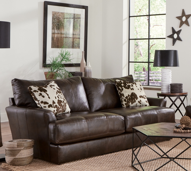 Perrigo 85" Top Grain Italian Leather Match Sofa with 2 Accent Pillows