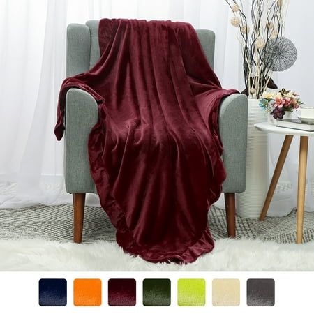 Piccocasa Flannel Fleece Blanket Soft Plush Decorative Throw Blanket for Sofa or Couch, 50inchx60" Burgundy, Size:50" x 60", Red