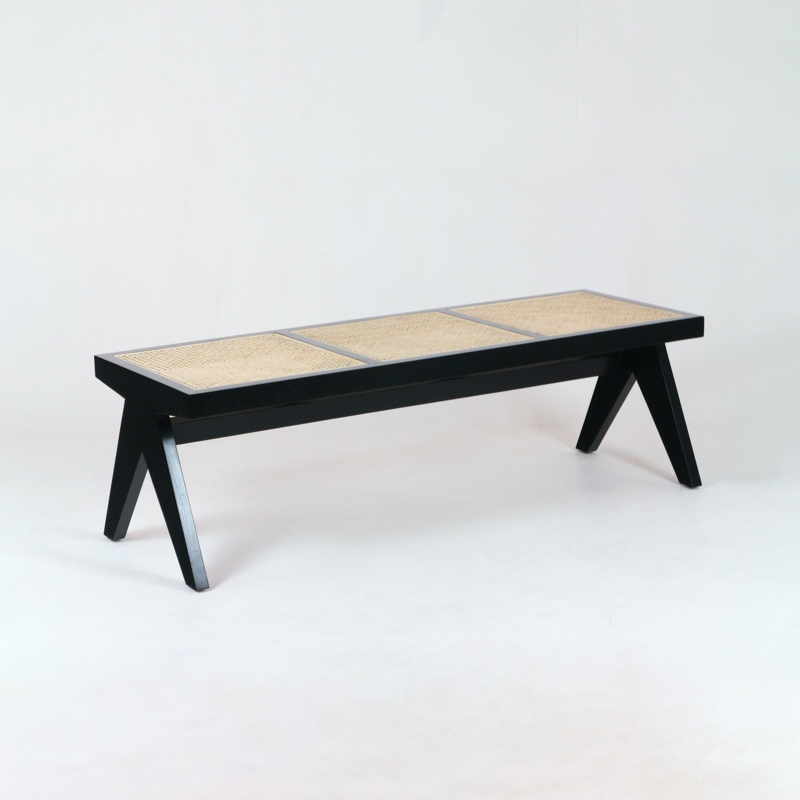 Pierre Jeanneret Solid Wood u0026 Cane Bench